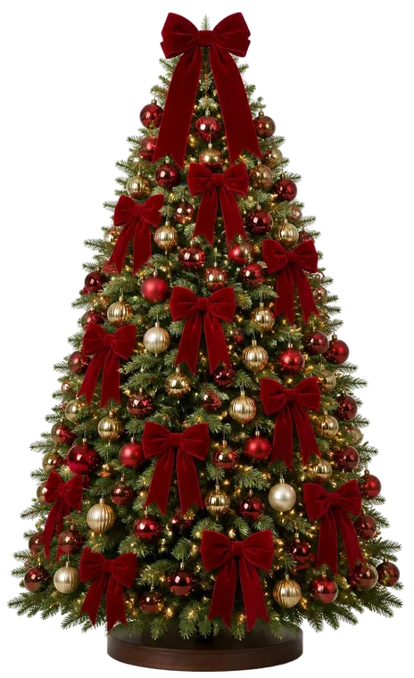 Sapin de Noël décoré style Nœuds Rouges XXL