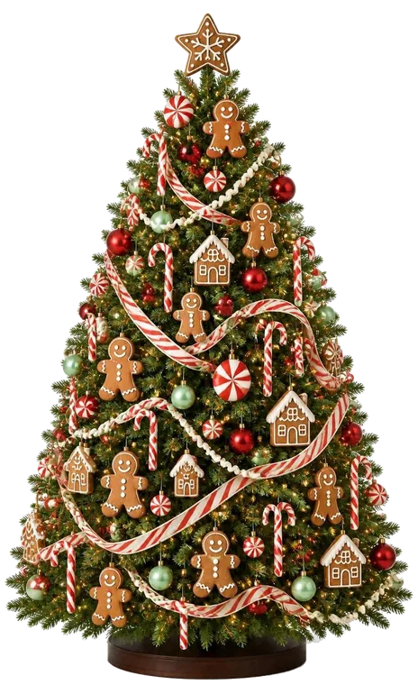 Sapin de Noël décoré style Pain d'Épices & Sucre d'Orge