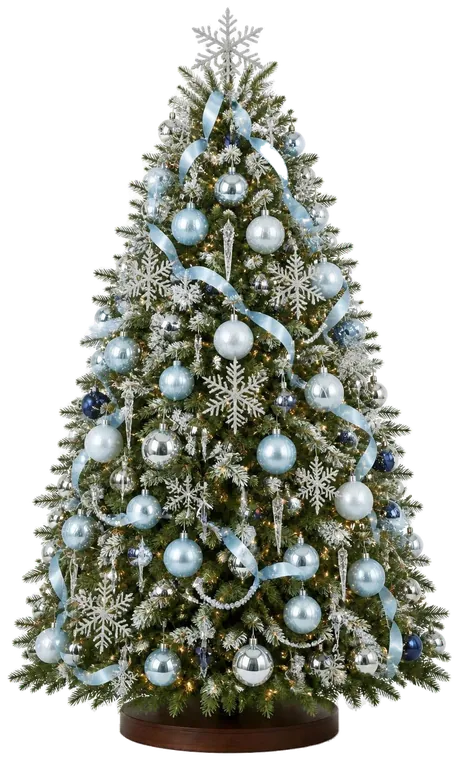 Sapin de Noël décoré style Bleu Glacier & Argent